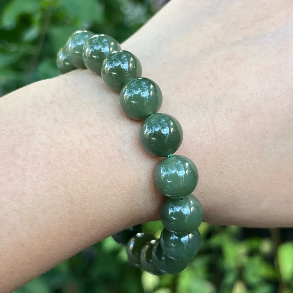 High quality 11.5mm stretchable green‎ jade bracelet 1506